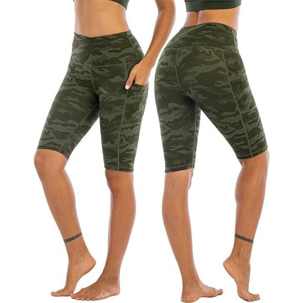 Biker Shorts Women with Pockets Camo Tummy Control Gym Running Workout Yoga S